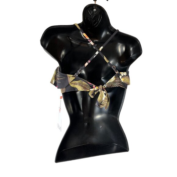 BILLABONG Aloha Bandeau Bikini Top Sz L Black Tropical Floral Print Swim Two Way - Picture 4 of 7